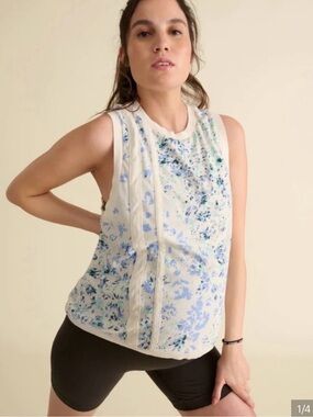Free People Movement FP Hatch XS Maternity Workout Tank Floral Blue Pilates Yoga